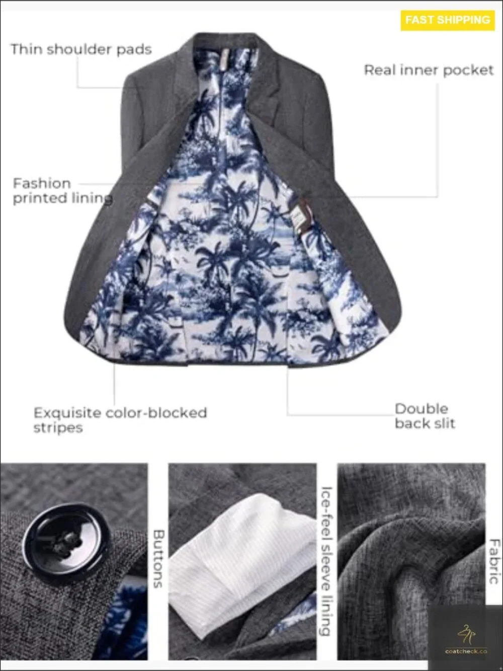 Slim Fit Sport Coat Lightweight Blazer Two Button Casual Business Jacket